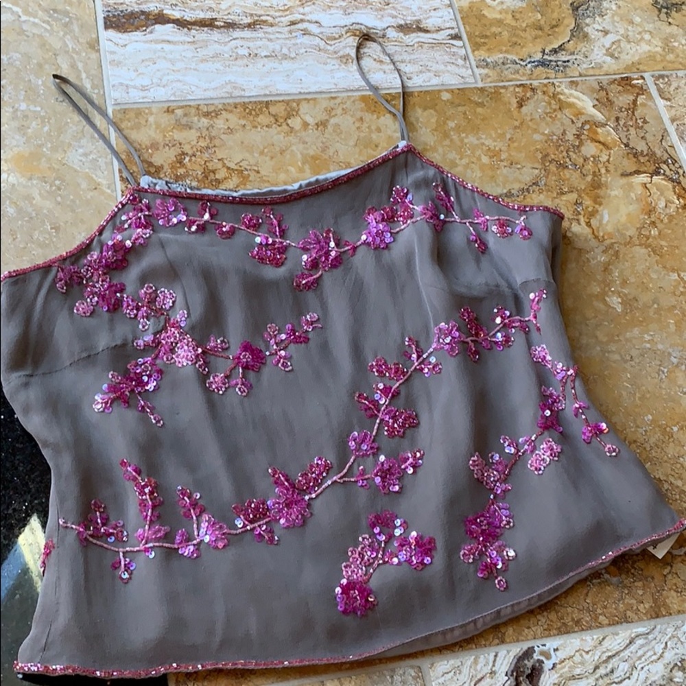 Laundry by Shelli Segal taupe floral beads/sequins - Picture 2 of 8